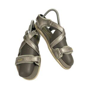 Ecco Womens  Size 6 Silver Leather Strappy Open-Toe Sandals shoes